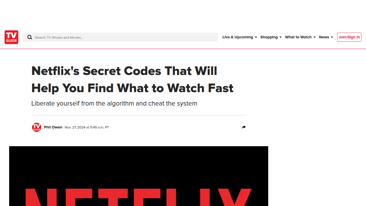 An example page from TV Guide detailing Netflix's secret genre codes, aiding in content discovery.