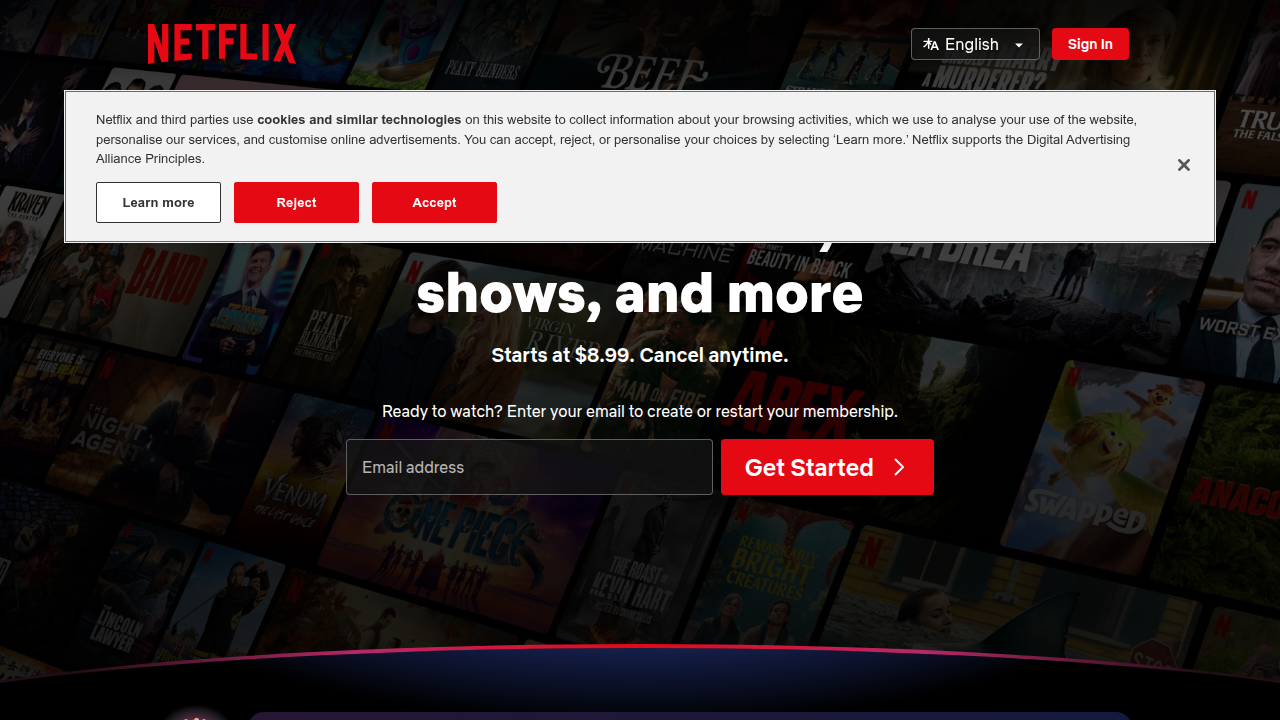 A look at the Netflix homepage, a popular streaming platform for sci-fi thrillers and other genres.
