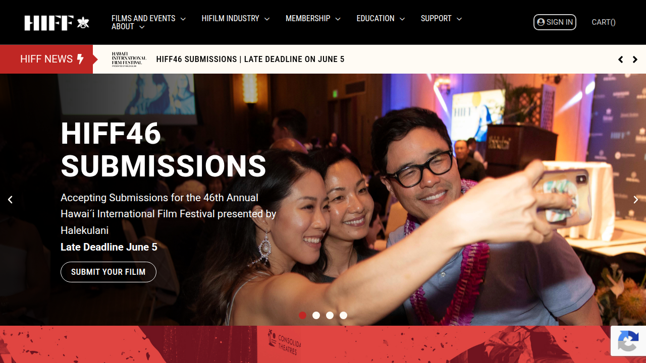 The homepage of the Hawaii International Film Festival, an example of a venue for discovering new films.