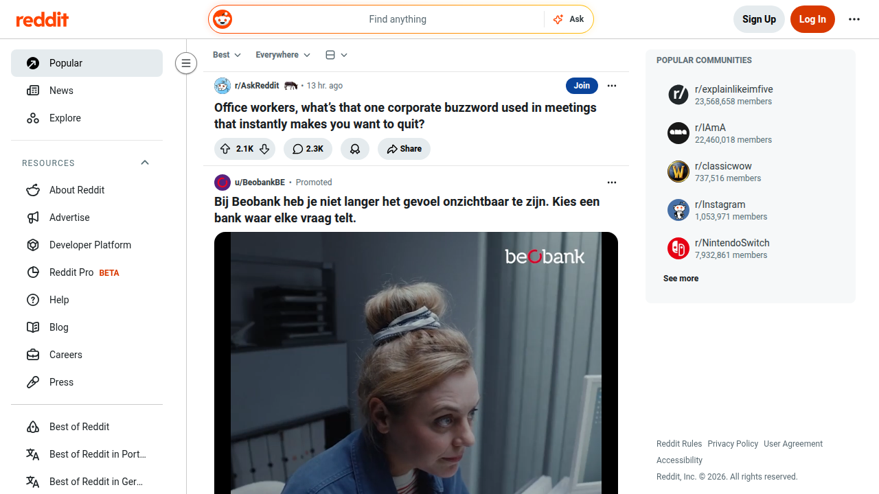 Reddit's homepage, illustrating a platform for community-driven content discovery and discussion.